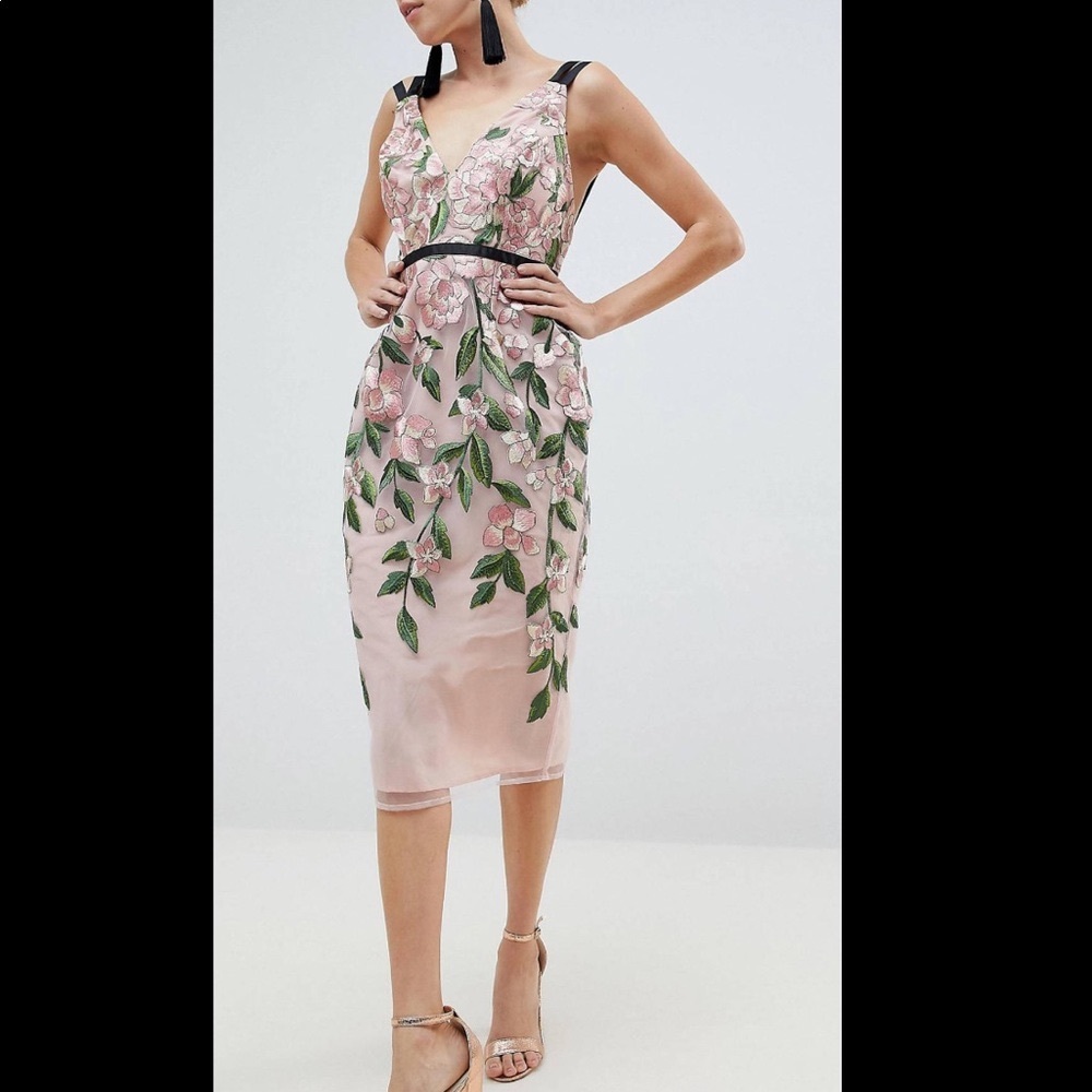 Asos original design floral embroidered dress